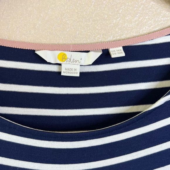 Boden Navy Stripe Stretch Knit Midi Dress Size 10 with Pockets - Picture 2 of 9